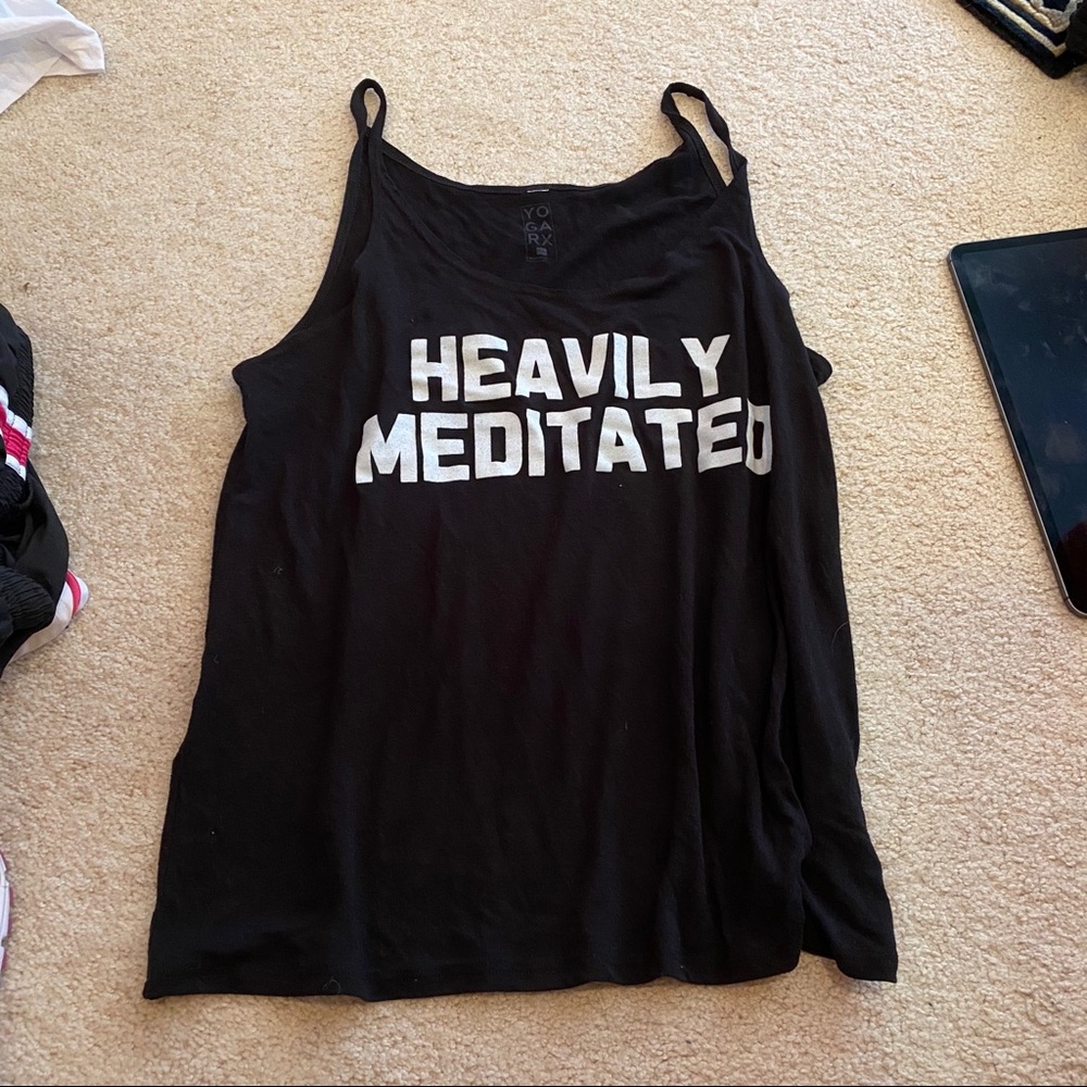 Heavily meditated black yoga tank top